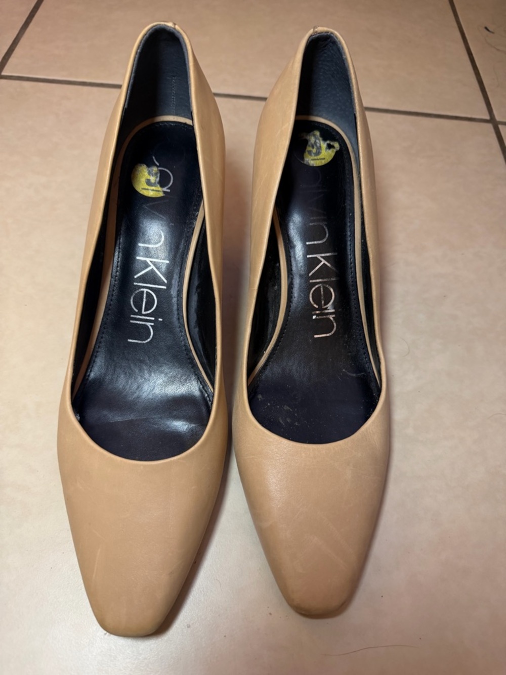 Calvin Klein Nude/Tan Pointed-Toe Leather Pumps